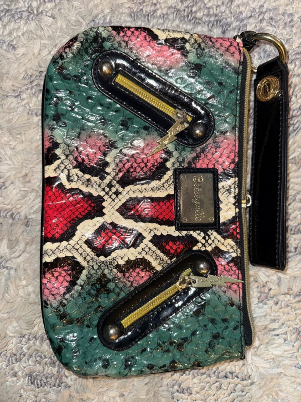 Betsyville Multicolor Snake-Print Wristlet - Green,‎ Red, Pink, Cream, Black